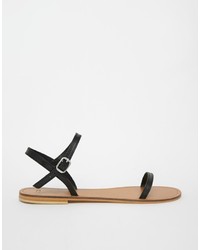 Sandales plates en cuir noires Asos