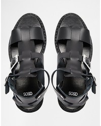 Sandales plates en cuir noires Asos