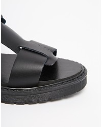 Sandales plates en cuir noires Asos