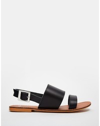 Sandales plates en cuir noires Asos