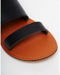 Sandales plates en cuir noires Asos