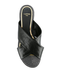 Sandales plates en cuir noires Lanvin