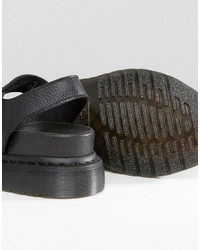 Sandales plates en cuir noires Dr. Martens