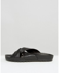 Sandales plates en cuir noires Vagabond