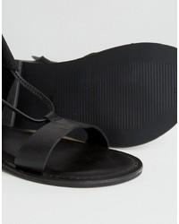 Sandales plates en cuir noires Asos