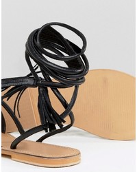 Sandales plates en cuir noires Asos