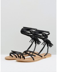 Sandales plates en cuir noires Asos