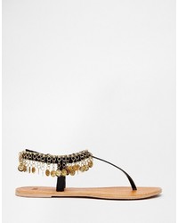 Sandales plates en cuir noires Asos