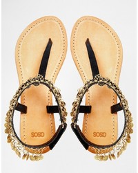 Sandales plates en cuir noires Asos