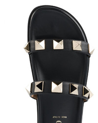 Sandales plates en cuir noires Valentino