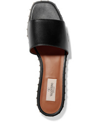 Sandales plates en cuir noires Valentino