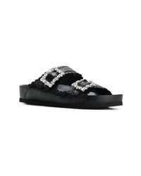 Sandales plates en cuir noires Suecomma Bonnie