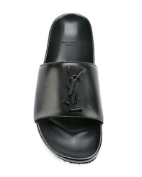 Sandales plates en cuir noires Saint Laurent