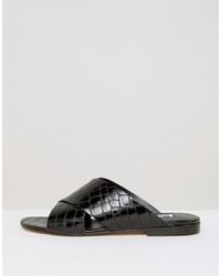 Sandales plates en cuir noires Dune