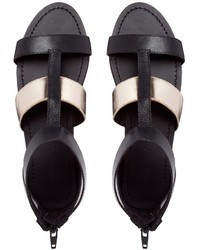 Sandales plates en cuir noires London Rebel