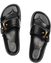 Sandales plates en cuir noires Alexander McQueen