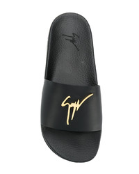 Sandales plates en cuir noires Giuseppe Zanotti Design