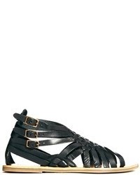 Sandales plates en cuir noires London Rebel