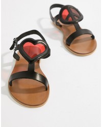 Sandales plates en cuir noires Love Moschino