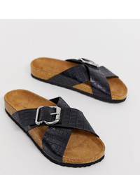 Sandales plates en cuir noires New Look