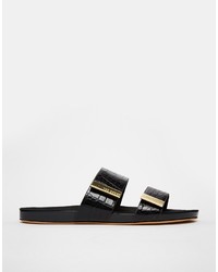 Sandales plates en cuir noires Ted Baker