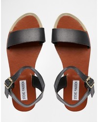 Sandales plates en cuir noires Steve Madden