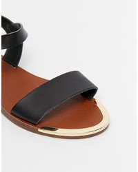 Sandales plates en cuir noires Steve Madden