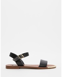 Sandales plates en cuir noires Steve Madden