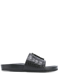 Sandales plates en cuir noires Saint Laurent