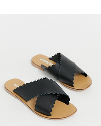 Sandales plates en cuir noires Simply Be Wide Fit