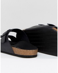 Sandales plates en cuir noires Sixty Seven