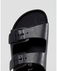 Sandales plates en cuir noires Sixty Seven