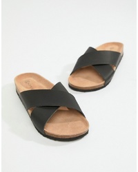 Sandales plates en cuir noires South Beach