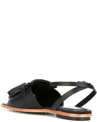 Sandales plates en cuir noires Tod's