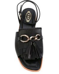 Sandales plates en cuir noires Tod's