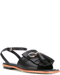 Sandales plates en cuir noires Tod's