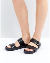 Sandales plates en cuir noires Vagabond
