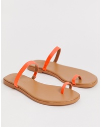 Sandales plates en cuir orange ASOS DESIGN