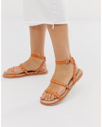 Sandales plates en cuir orange ASOS DESIGN