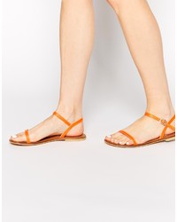Sandales plates en cuir orange Asos