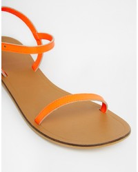 Sandales plates en cuir orange Asos