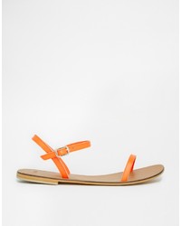 Sandales plates en cuir orange Asos