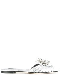 Sandales plates en cuir ornées argentées Dolce & Gabbana