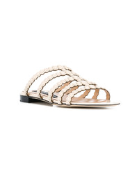Sandales plates en cuir ornées beiges Sergio Rossi