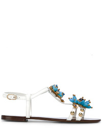 Sandales plates en cuir ornées blanches Dolce & Gabbana