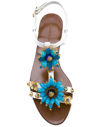 Sandales plates en cuir ornées blanches Dolce & Gabbana