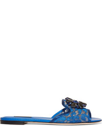 Sandales plates en cuir ornées bleues