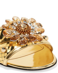 Sandales plates en cuir ornées dorées Dolce & Gabbana