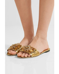 Sandales plates en cuir ornées dorées Dolce & Gabbana