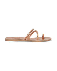 Sandales plates en cuir ornées marron clair Ancient Greek Sandals